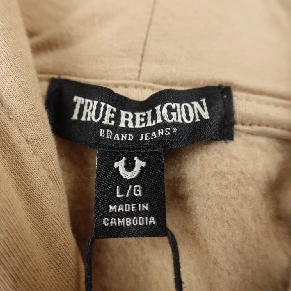 NEW True Religion Hoodie Mens L‎ Beige Buddha Full Zip Sweatshirt Sweater Jacket